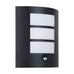 Eglo Wandlamp City Staal Zwart | IP44 - Geschikt voor 1x E27 - Bewegingssensor